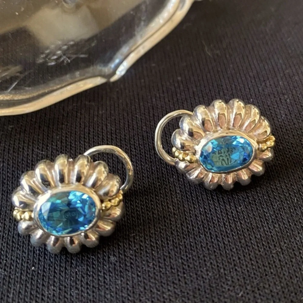 Gorgeous Authentic LAGOS Caviar earrings. Sterling Silver w/18K trim. Blue topaz - Picture 1 of 8